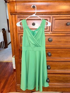 Grace Karin Green Fit & Flare Wrap V Neck Sleeveless Dress Size S